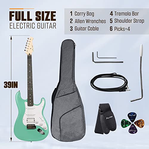 Auriga 39 Inch Electric Guitar (Mint Green-White), 6 string Beginner Guitar Kit with Gig Bag, Tremolo Bar, Strap, Cable, Picks, Hex Wrench - Image 3
