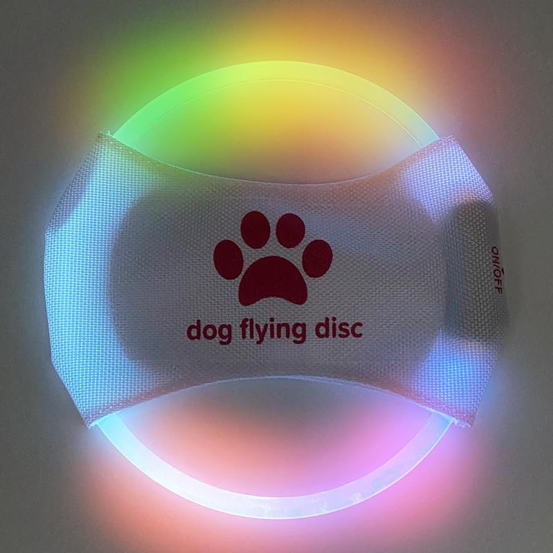 2pcs-Dog Training LED Luminous Frisbee, TPU Non Toxic Soft Rubber Teeth Grinding and Biting Resistant, Rechargeable Luminous Pet Puzzle Outdoor Throwing Toy, Suitable for All Dogs (White Rainbow)