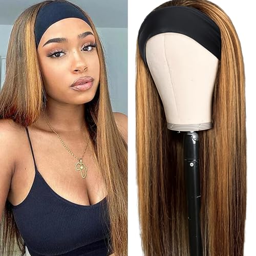Image of Aiterina Ombre Straight Headband Wig Human Hair Honey Blonde Wig 4 /27 Glueless None Lace Front Wigs for Black Women Brazilian Virgin Hair Wigs 150% Density 12 Inch