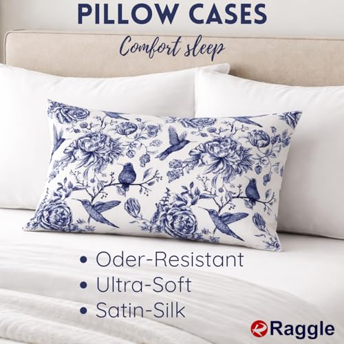 Image of RAGGLE Satin Silk Pillowcase for Hair and Skin Standard Size 18 inchX 28 inch with Soft Breathable Smooth Cooling Pillow Covers for Sleeping or Pillow Protector (2, Blue Printed)