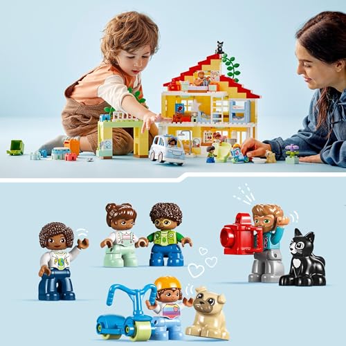 10994 DUPLO Casetta 3 in 1, Casa delle Bambole in Mattoncini con Auto Push-and-Go, Giochi per Bambini e Bambine dai 3 Anni in su con 5 Figure, 2 Animali e Lampada Luminosa - Lego - Immagine 8