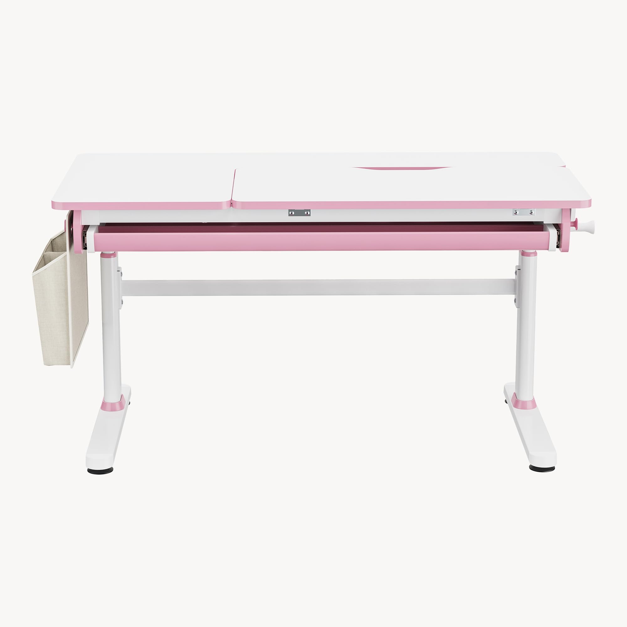 [en.casa] Höhenverstellbarer Schreibtisch für Kinder Kuosa 120 x 60 cm mit Schublade Kinderschreibtisch mitwachsend Kurbel Zeichentisch Metall Pink/Weiß