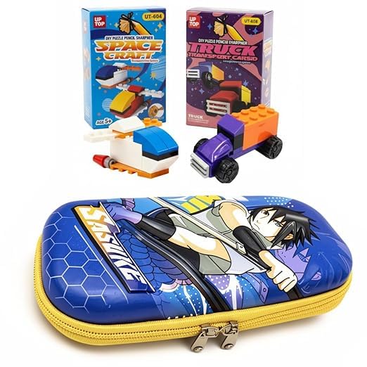 Image of KiddiBox Anime Pencil Case for Kids - One Piece Sasuke Character Pouch, Kawaii School Supplies Set & 2 DIY Sharpeners for Boys Girls Students