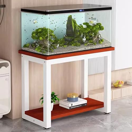 Mueble Acuario con Almacenamiento Abierto, Soporte para Pecera de 2 Niveles, Estructura de Acero, Soporte para Acuario con Almohadillas Antideslizantes(White+Brown,80x45x70cm)
