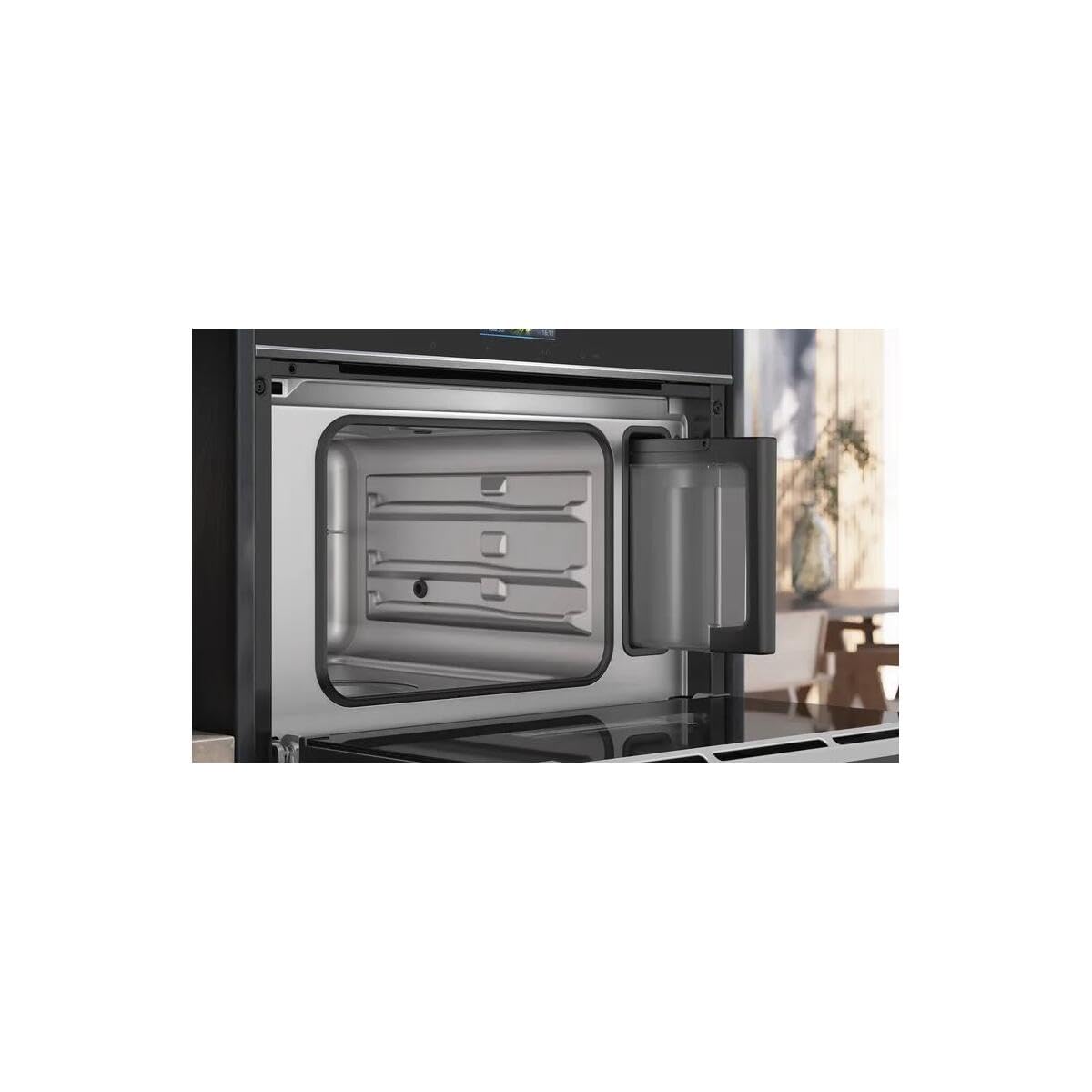 Siemens CD714GXB1, Smarter iQ700, pentola a vapore da incasso, 60 x 45 cm, serbatoio dell'acqua da 1,3 l, nero, cottura a vapore, rigenerazione con vapore, display a colori, cookControl programmi