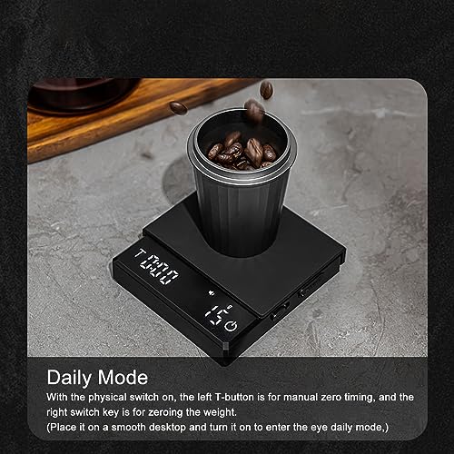 Bilancia per caffè con timer, bilancia digitale per caffè espresso a goccia, bilancia da ricaricabile ad alta precisione da 0,1 g con funzione tara, display a LED (Nero)