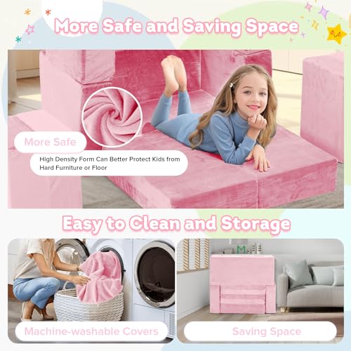 image for OSYKIU Kids Couch Sofa, 7 Pcs Modular Toddler Couch, Freely Removable 