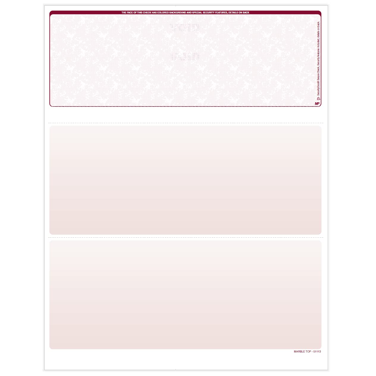 Amazon.com : 50 Blank Burgundy Marble Laser Check Stock -Check On Top  Format Computer Check Paper -1 Check Per Sheet, 8.5x11 24 lb, 50 Sheets  (51113-50) : Office Products