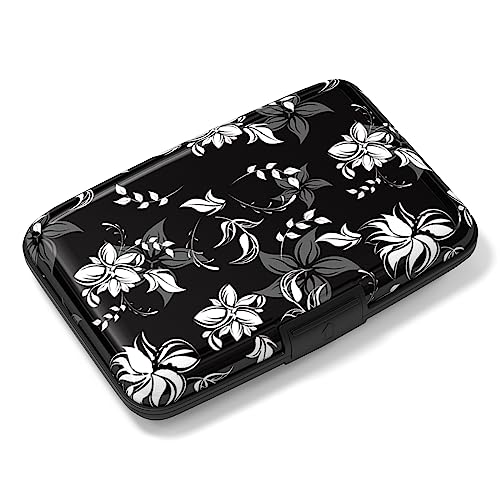 Image of Rimilak Aluminuml Credit Card Holder, Mini Credit Card Wallet RFID Blocking Slim Metal Hard Case for Women Men, White Flower