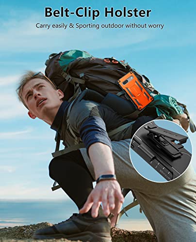 Fntcase For Google Pixel 7A Case: Built-In Screen Protector & Kickstand & Belt-Clip Holster, Extra Front Frame, Full-Body Dual Layer Rugged Military Shockproof Cell Phone Protective Cover 5G - Orange #TOP5