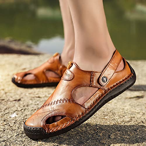 FETNHU Large Size Soft Leather Men's Breathable Outdoor Sandals,Arkget Shoes Men Sandal,Lightweight Summer Sandals for Men2