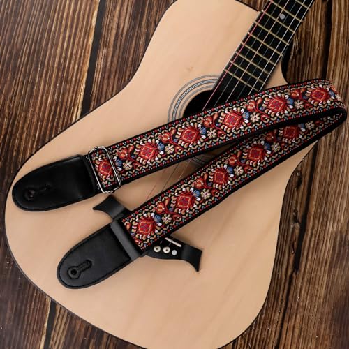 WLLHYF Sangle de guitare vintage large broderie rouge sangles réglables en cuir pour guitares électriques, basses, acoustiques, femmes et hommes, accessoires de guitaristes, Rouge, 89-155cm x 5cm - Les Beatles, Paul McCartney, John Lennon, RIngo Starr, George Harrison WLLHYF Sangle de guitare vintage large broderie rouge sangles réglables en cuir pour guitares électriques, basses, acoustiques, femmes et hommes, accessoires de guitaristes, Rouge, 89-155cm x 5cm – Image 6