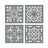 Mexican Tile Stencil Set - Pack of Four 4x4 Tile Stencil Designs for Painting - Wall or Floor Tile...