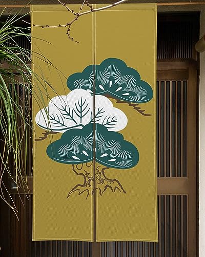 Qinunipoto 暖簾 和風 リーフ柄 樹 のれん シンプル風 幅72cm丈120cm インテリア 出入り口 目隠し おしゃれ すだれ 遮光 部屋 間仕切りカーテン 門カーテン ポリエステル製 オーダー可 簡単取付 四季兼用