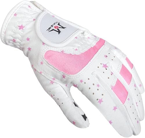 Miniatura 3 de MAZEL Guantes de golf para niños y niñas, para mano derecha e izquierda (1 par) guantes de golf transpirables de microfibra para jóvenes, blanco,