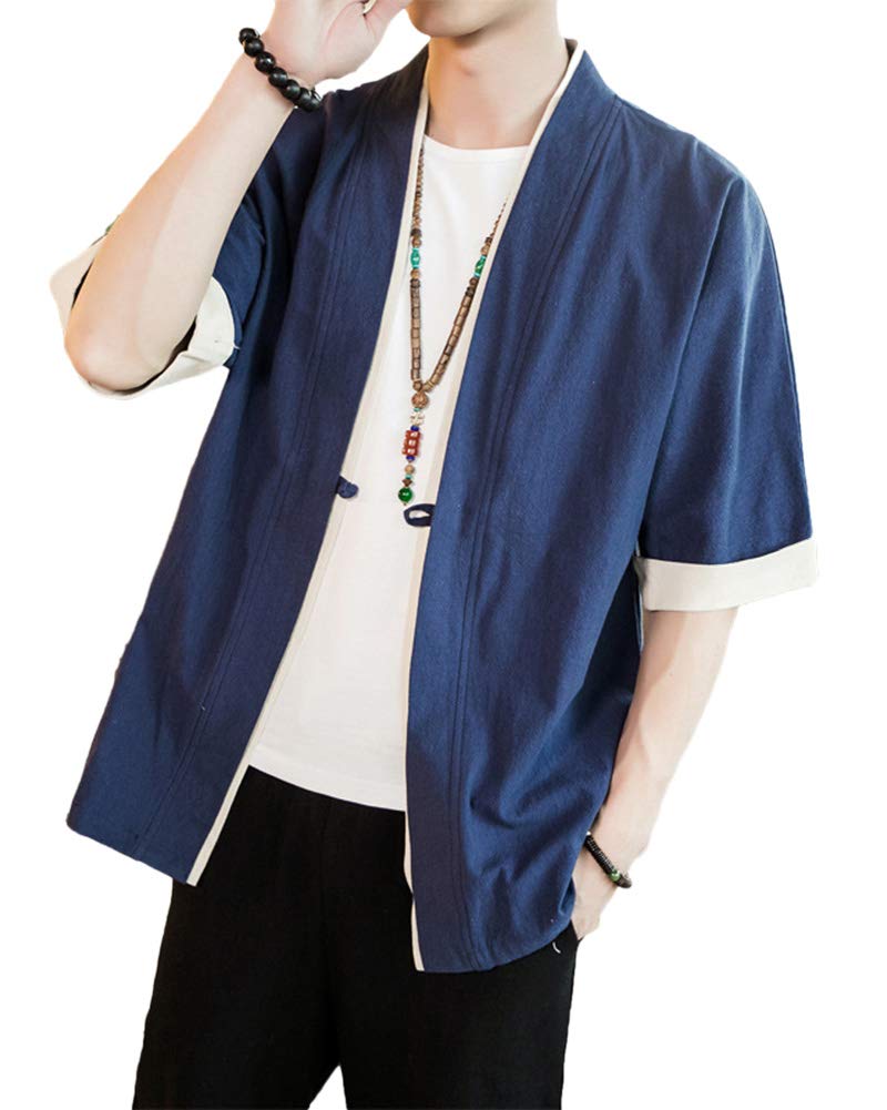 Kimono Giapponese Uomo Estate - Vestaglia Leggera In Cotone E Poliestere, Taglio Loose Fit, Giacca Cardigan Aperta - Per Spiaggia E Tempo Libero