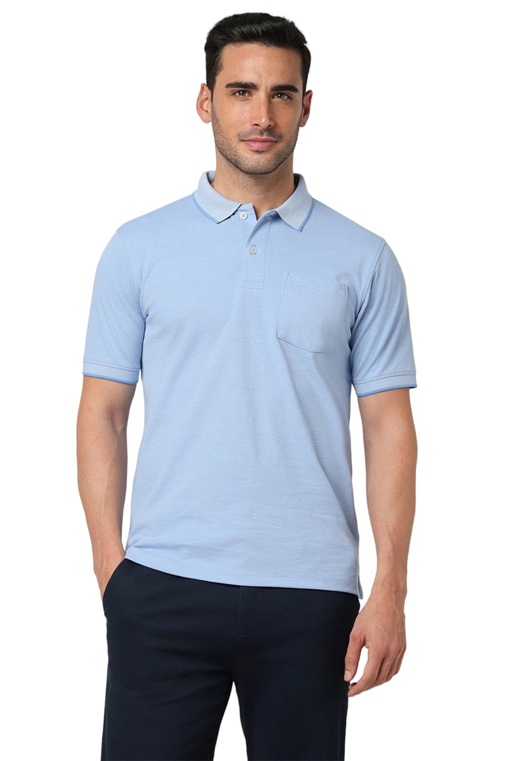 Peter England Men's Premium Regular Fit Half Sleeve Polo T-Shirt with Pocket | Cotton Rich | Birds Eye Interlock Weave