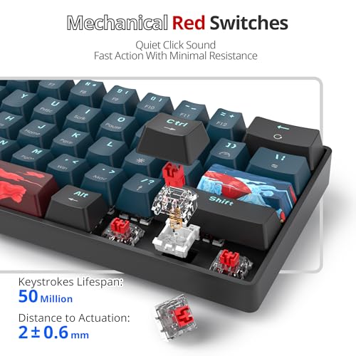 Image of Protable 60% Percent Gaming Keyboard Mechanical, Mini Compact RGB Backlit 61 Keys Wired Office Keyboard with red Switch for Mac /Win (61 Monster /Red Switch)
