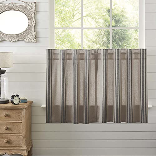 VHC-Brands-Grain-Sack-Charcoal-Black-Stripe-Farmhouse-Kitchen-Curtain-Tier-Set-36x36 VHC Brands Grain Sack Charcoal Black Stripe Farmhouse Kitchen Curtain Tier Set 36×36