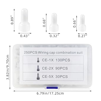 250 Pcs Closed End Wire Crimp Connectors and Terminals Kit - 22-18 18-14 12-10 AWG Gauge Nylon Core Insulated Cap Connector Terminal (White)