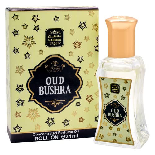OUD BUSHRA Perfume Oil Rollerball Non Alcoholic Fragrance Oil Citrus Floral Oud Musk Unisex Perfume by Naseem Perfume 24 mL / 0.81 Fl Oz (Pack of 1) - Long Lasting Women's Fragrances and Men's Fragrances.
