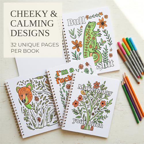 Image of Beautiful Coloring Book Set of 2 for Adult Relaxation - Funny Coloring Books with Floral Designs for a lot of Laughs - The Perfect Stress-Relieving, Funny and Unique Gift for Women & Best Friends