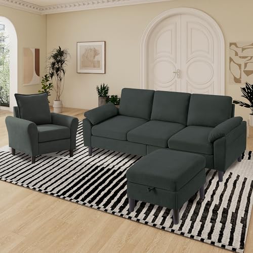 3 Pieces Sofa Set for Living Room with Sofa, Storage Ottoman and Single Chair - Image 5