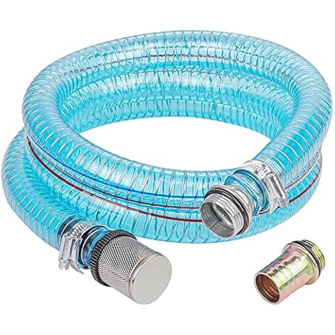HOOTSUM 1 Inch Suction Hose for Fuel Diesel Transfer Pump, 6.5 Feet Oil Kerosene Transfer Tube with 3/4 & 1 Inch Threaded Couplings Cover