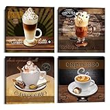 Wall HDQ Coffee Wall Art for Cafe Kitchen Dining Room Wall Decor Vintage Coffee Brown Canvas Pictures Cappuccino Mocha Espresso Artwork Print Painting Walls Decoration 10''x10'' x 4Pcs