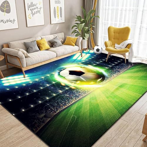 JynxtoyZeal Tapis de Ferrain de Football, Moquette pour Surface à Imprimé Flamme de feu de Glace Motif Ballon de Football Tapis décoration pour Salle de...