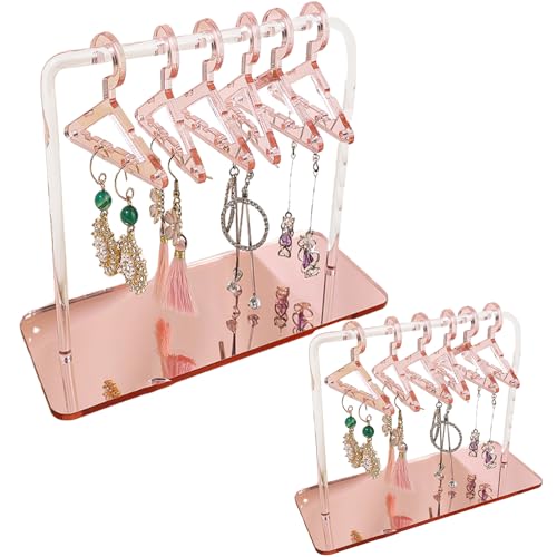 2Sets Acrylic Earring Holder with 16 Mini Hangers, Coat Hanger Jewelry Display Dangle Earring Hanging Organizer Acrylic Ear Studs Display Rack for Retail Show Personal Exhibition, 2.3x4.6x5.9inch