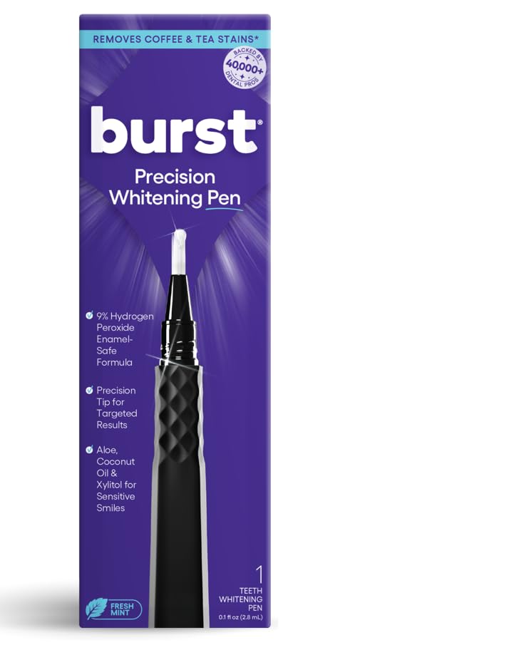 Burst Precision Whitening Pen, 9% HP, 45 Whitening Treatments, Enamel Safe, Vegan, Paraben Free, Delicious Flavor, 1 Count