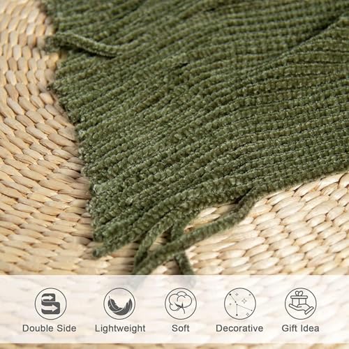 Miniatura 5 de Lifein Manta De Chenilla Suave Para Sofá, De Punto, Ligera, Con Borla, Para Cama, Silla, Sofá, Decoración Del Hogar Verde Oliva, 50 X 60 Pulgadas
