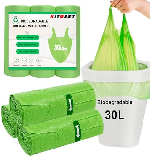 Bolsas de basura biodegradables de 30L con asa, KITBEST 60 bolsas...