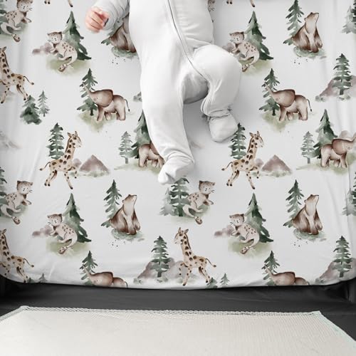 Image of Pack n Play Sheets, BROLEX 2 Pack Mini Crib Sheets,Stretchy Portable Fitted Playard Sheet Set, Convertible Playard Mattress Cover,Ultra Soft Breathable Material,Animal & Kingdom