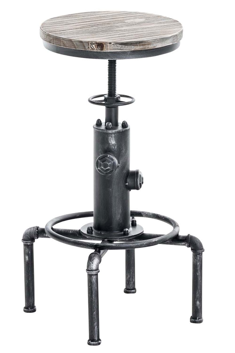 Taburete Industrial Lumos con Asiento De Madera I Taburete Alto Retro con Forma De Hidrante I Taburete De Bar Regulable En Altura I Color:, Color:marrón Plata