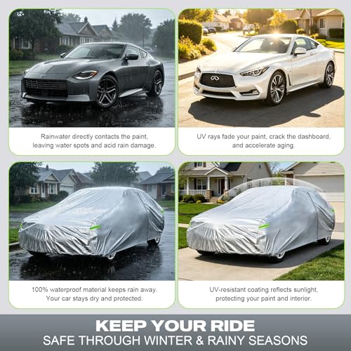 Image of Kaugung Car Cover Custom Fit for Chrysler Crossfire (2003-2007), 6 Layers Waterproof All Weather for Automobiles Full Exterior Cover Rain Sun Snow Protector with Door Zipper. Silver