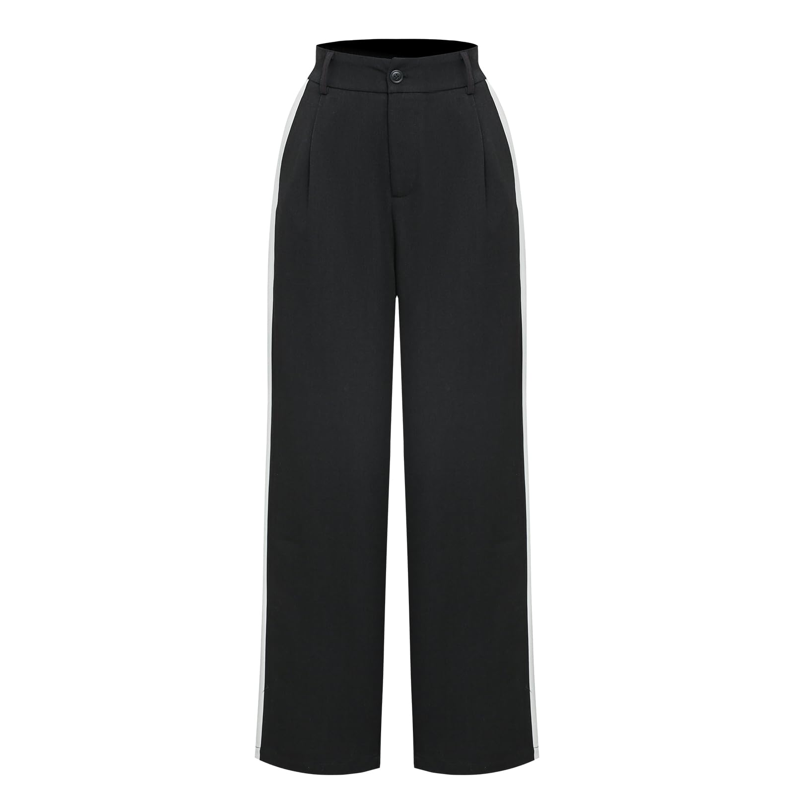 Generic Womens Casual High Waisted Button Down Straight Leg Trousers Pant