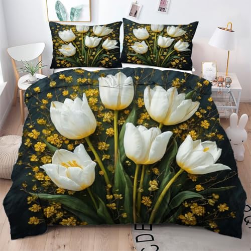 ZZXHG Double Bedding Duvet Set White Bluebell, Microfiber Double Bed Duvet Cover...