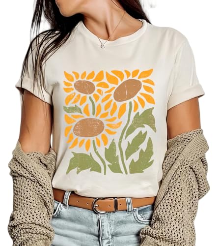 Women Vintage Boho Floral Wildflowers Tshirts Girls Graphic Tees Short