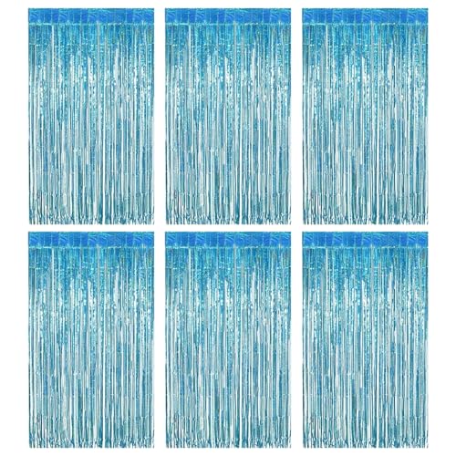DUTIFUL 6 Stück Lametta Vorhang Blau Glitzervorhang Lametta Folie...
