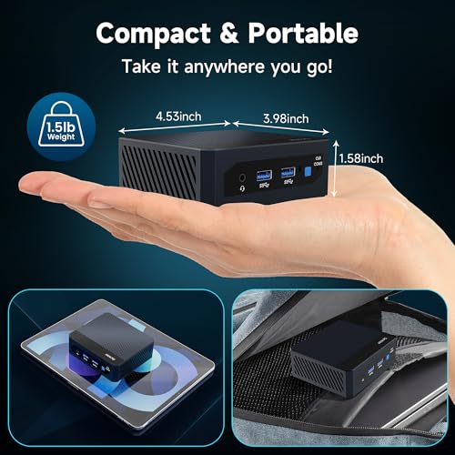 Image of Mini PC, Mini Desktop Computer with 12th Gen N150 (up to 3.6GHz) 16GB DDR4 512GB SSD, 4xUSB 3.2, 2x4K HDMI, 1xLAN, WiFi5, Bluetooth 4.2, Mini Server for Business, School, Office, Home(Black)