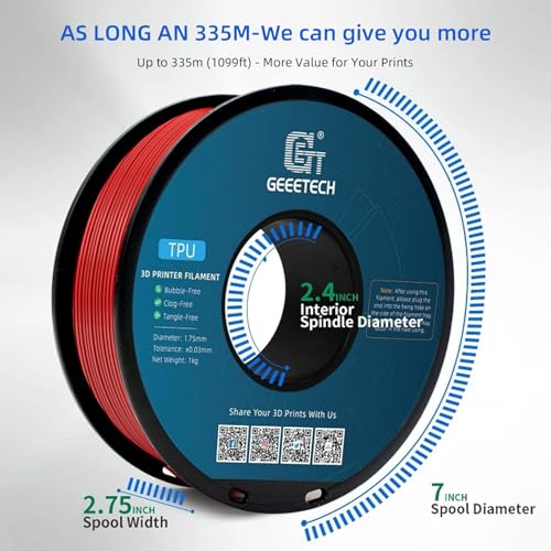 Image of Geeetech TPU Filament 1.75mm, 95A Flexible 3D Printer Filament with High Elasticity, 1KG (2.2lbs) Spool, Dimensional Accuracy ±0.03mm, Fits Most FDM Printers, Red