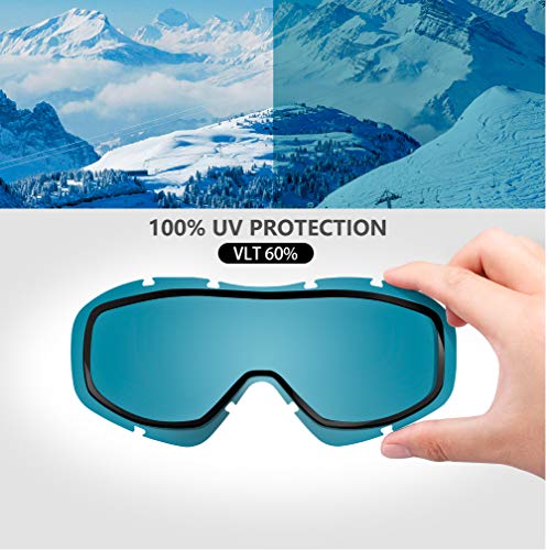 Image of OutdoorMaster OTG Ski Goggles - Over Glasses Ski /Snowboard Goggles for Men, Women & Youth - 100% UV Protection (Black Frame + VLT 60% Light Blue Lens)