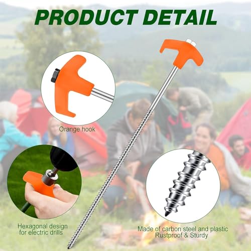 10 Stück Drehbare Zeltheringe mit Gewinde,Heringe Erdnägel Stabil für Camping und Outdoor,Zelt Zubehör Camping Heringe Schrauben,schraubheringe für harten Boden,Wald, Wiesen, Gras, Robust & Stark – Bild 4