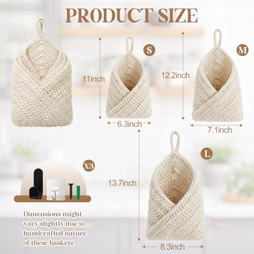 Image of Honeydak 3 Hanging Baskets, White, Triangle, Cotton Rope