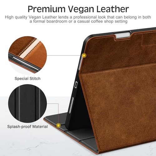 Image of KingBlanc Case for iPad Pro 11-inch (M5 2025 /M4 2024) with Pencil Holder, Vintage Notebook-Style Vegan Leather Cover, Multi-Angle Stand for Viewing & Typing, Magnetic Closure, Auto Sleep /Wake, Brown