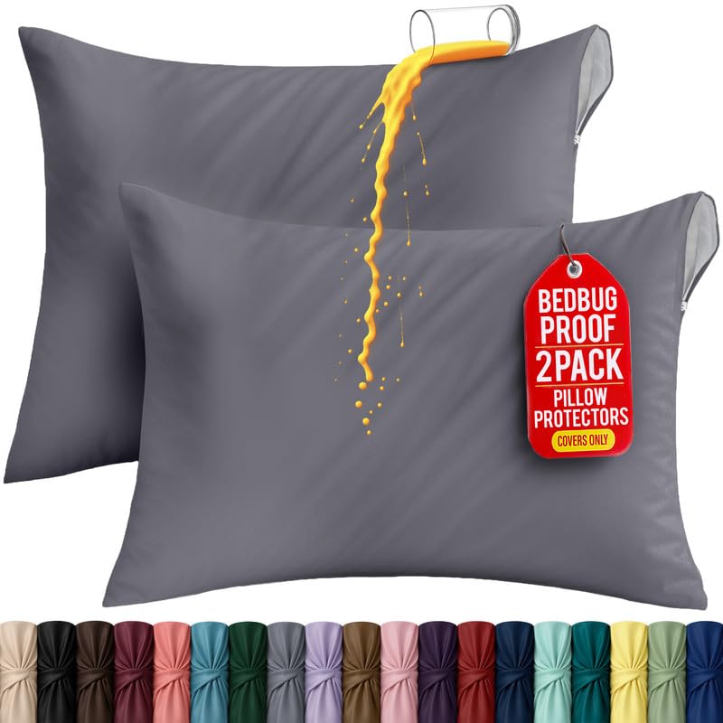 Set of 2 Pillow Protectors with Zipper Standard Size, Pillow Covers