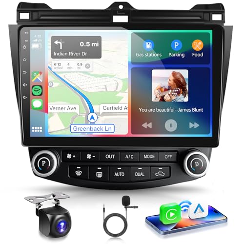 Android 13 Car Stereo for Honda Accord 2003-2007 Radio Wireless Carplay Android Auto 10.1 inch 1080P HD IPS Touch Screen DSP EQ Built-in GPS MirrorLink WiFi Bluetooth FM/RDS AHD Backup Camera Mic