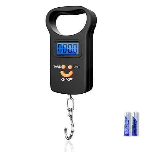 Báscula digital de pescado, báscula de pesca, báscula de equipaje de 110 libras, mango grande SKEAP y pantalla LCD retroiluminada, equipo de pesca,